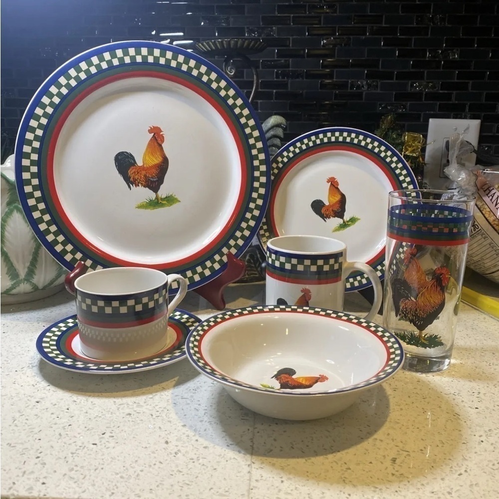7pc‎ INTL Tableworks Bob Timberlake Ella's Rooster Dinner Place Setting V…